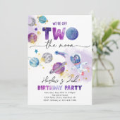 Meisje's TWO de Moon Uitnodiging | Ruimtevaart (Staand voorkant)