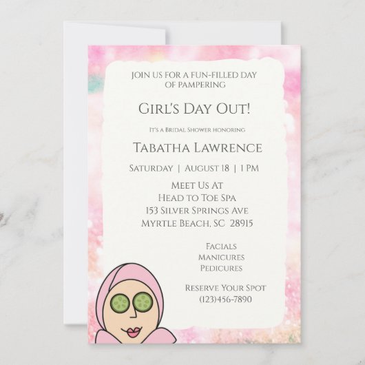 Meisjes uitnodiging voor een dagje wellness (Voorkant)