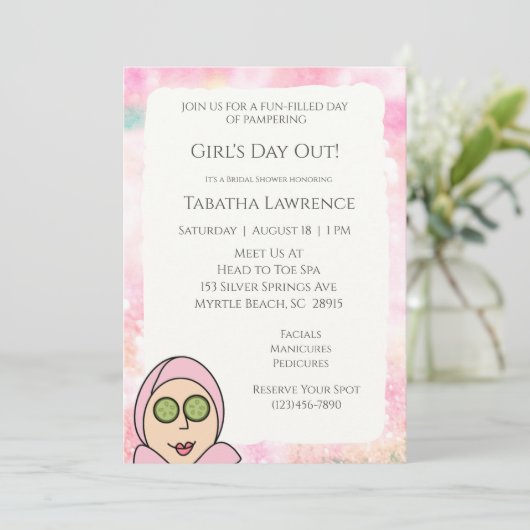 Meisjes uitnodiging voor een dagje wellness (Staand voorkant)