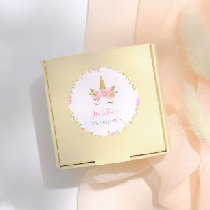 Meisjes Unicorn Face Script Name Birthday Party Ronde Sticker