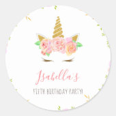 Meisjes Unicorn Face Script Name Birthday Party Ronde Sticker (Voorkant)