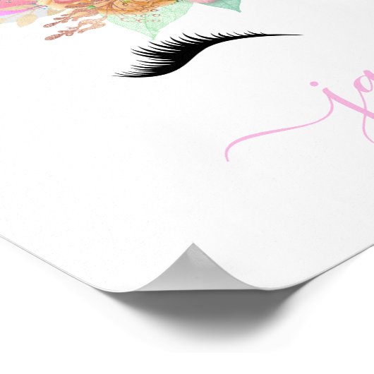 Meisjes Unicorn Pink Floral Script Name Poster (Hoek)