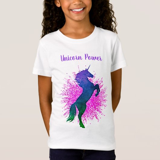 Meisjes "Unicorn Power" Unicorn & Glitter Paarse T-shirt (Voorkant)