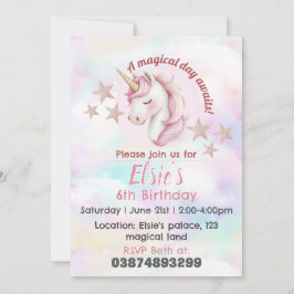 Meisjes unicorn thema verjaardag uitnodiging