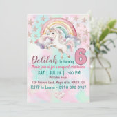 Meisjes unicorn verjaardagsfeestje uitnodiging (Staand voorkant)
