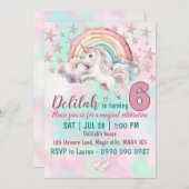 Meisjes unicorn verjaardagsfeestje uitnodiging (Voorkant / Achterkant)