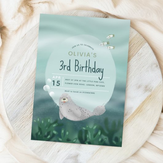 Meisjes vallen onder het Zee Ocean Seal 3rd Birthd Kaart