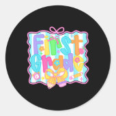 Meisjes van de eerste klas terug naar school Bow S Ronde Sticker (Voorkant)