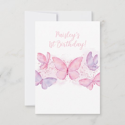 Meisjes van de eerste verjaardag Butterfly Foto be Bedankkaart (Achterkant)
