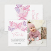 Meisjes van de eerste verjaardag Butterfly Foto be Bedankkaart (Voorkant / Achterkant)