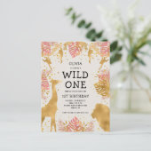 Meisjes van de eerste verjaardag Roze Ecru Safari Uitnodiging Briefkaart (Staand voorkant)