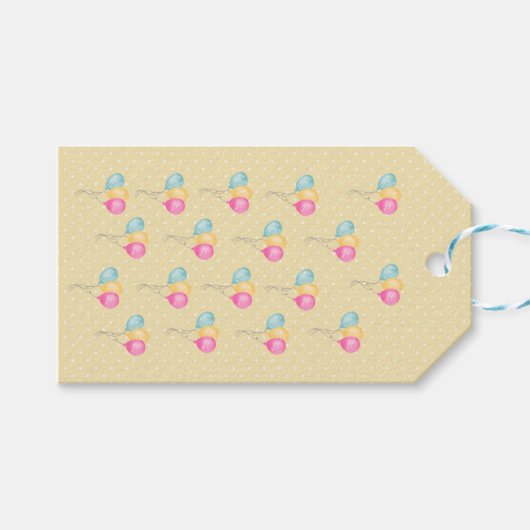 Meisjes van de geelpokadots en ballonnen cadeaulabel (Voorkant (Horizontaal))