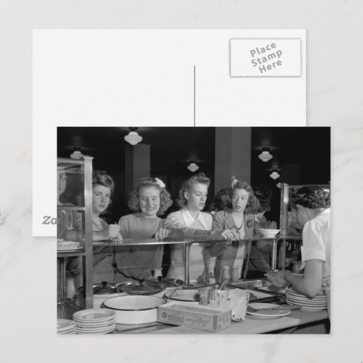 Meisjes van de middelbare school, jaren 1940 briefkaart (Voorkant / Achterkant)