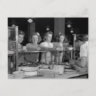Meisjes van de middelbare school, jaren 1940 briefkaart