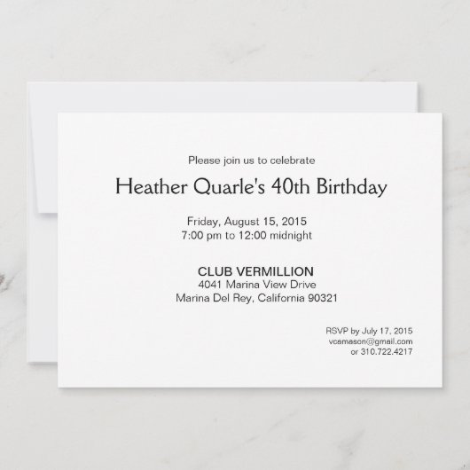 Meisjes van de mode Partij 40e verjaardag Kaart (Achterkant)