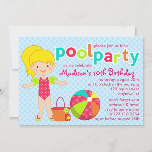 Meisjes van de moderne Cute Pool Birthday Kaart (Voorkant)