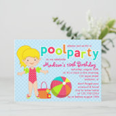Meisjes van de moderne Cute Pool Birthday Kaart (Staand voorkant)