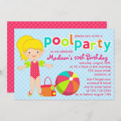 Meisjes van de moderne Cute Pool Birthday Kaart (Voorkant / Achterkant)
