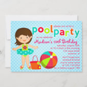 Meisjes van de moderne Cute Pool Birthday Kaart (Voorkant)