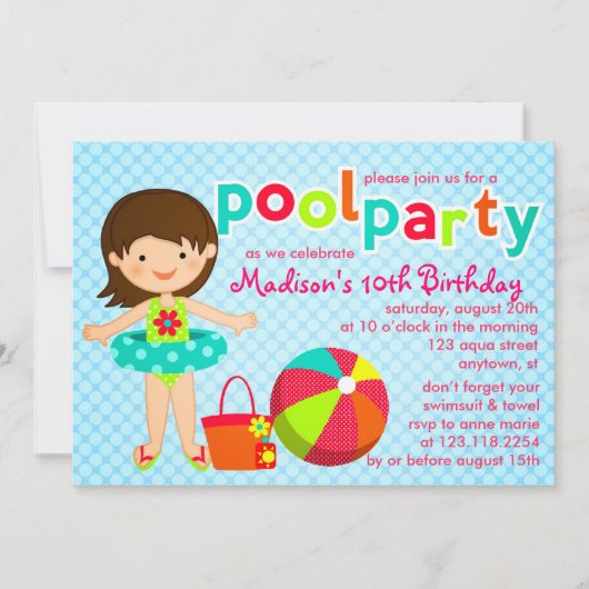 Meisjes van de moderne Cute Pool Birthday Kaart (Voorkant)