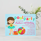 Meisjes van de moderne Cute Pool Birthday Kaart (Staand voorkant)