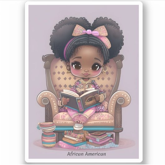 Meisjes van de Wereld Lezen - Afro-Amerikaans Sticker (Voorkant)