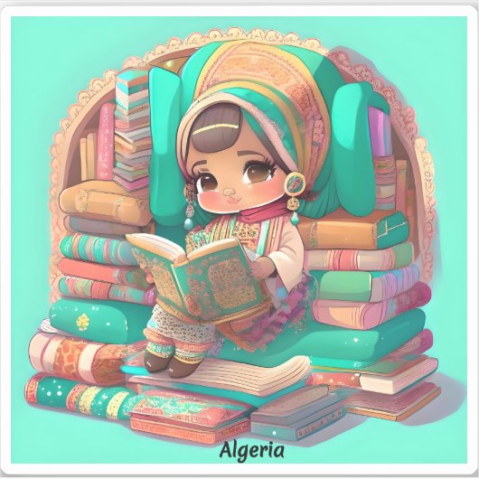 Meisjes van de Wereld Lezen - Algerije Sticker (Voorkant)