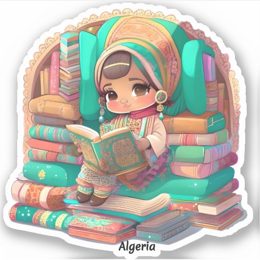 Meisjes van de Wereld Lezen - Algerije Sticker (Voorkant)