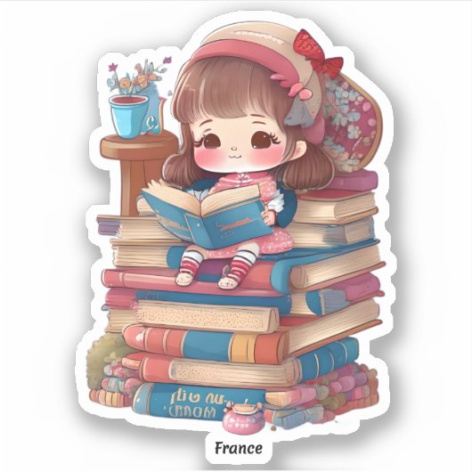 Meisjes van de Wereld Lezen - Frankrijk Sticker (Voorkant)