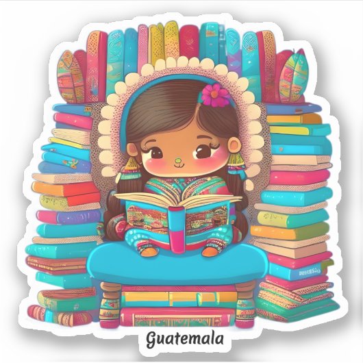 Meisjes van de Wereld Lezen - Guatemala Sticker (Voorkant)