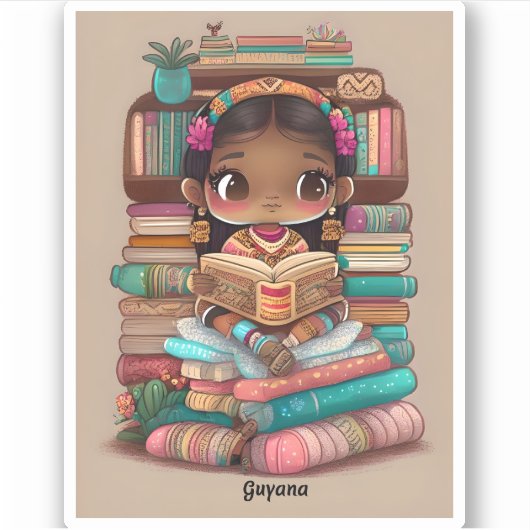 Meisjes van de Wereld Lezen - Guyana Sticker (Voorkant)