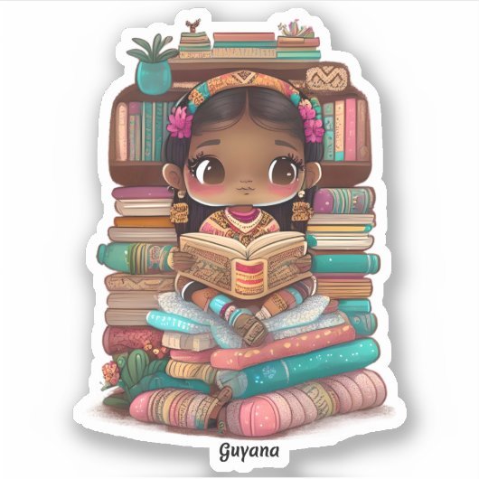 Meisjes van de Wereld Lezen - Guyana Sticker (Voorkant)