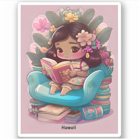 Meisjes van de Wereld Lezen - Hawaï Sticker (Voorkant)