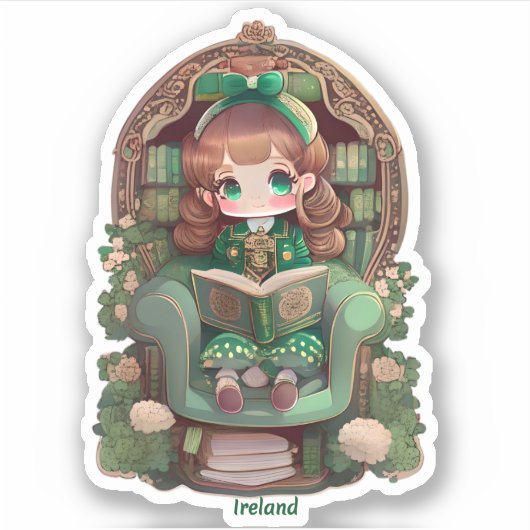 Meisjes van de Wereld Lezen - Ierland Sticker (Voorkant)