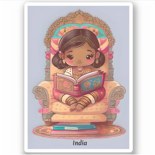 Meisjes van de Wereld Lezen - India Sticker (Voorkant)