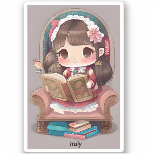 Meisjes van de Wereld Lezen - Italië Sticker (Voorkant)