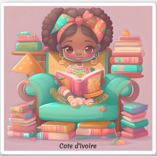 Meisjes van de Wereld Lezen - Ivoorkust Sticker (Voorkant)