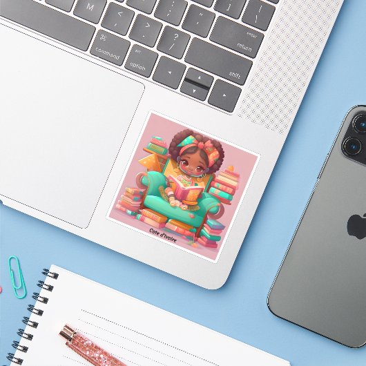 Meisjes van de Wereld Lezen - Ivoorkust Sticker (Laptop met iPhone)