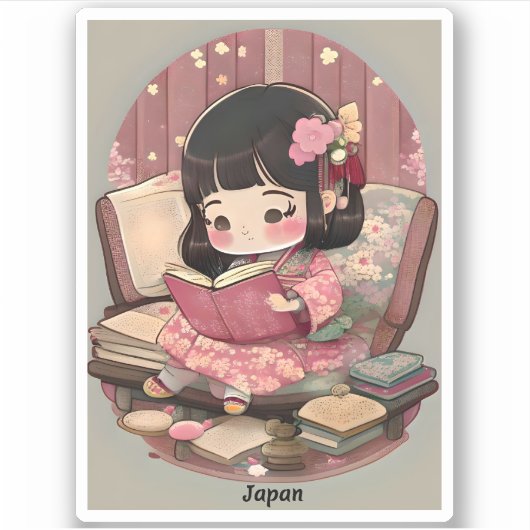 Meisjes van de Wereld Lezen - Japan Sticker (Voorkant)