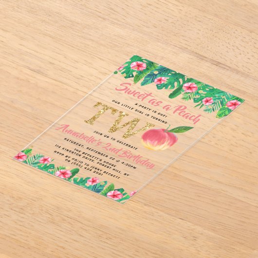 Meisjes van het zoete strand 2e verjaardag acryl uitnodigingen (Laagn)