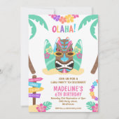 Meisjes veelkleurige Aloha Luau verjaardagsuitnodi Kaart (Voorkant)