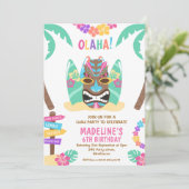 Meisjes veelkleurige Aloha Luau verjaardagsuitnodi Kaart (Staand voorkant)