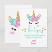 Meisje's Verjaardag Eenhoorn Thema Bedankkaart (Voorkant / Achterkant)