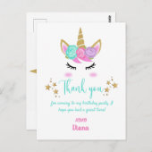 Meisje's Verjaardag Eenhoorn Thema Dank u Briefkaart (Voorkant / Achterkant)