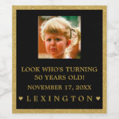 Meisjes Verjaardag Foto Goud Glitter Look Sparklin Wijn Etiket (Enkel label)