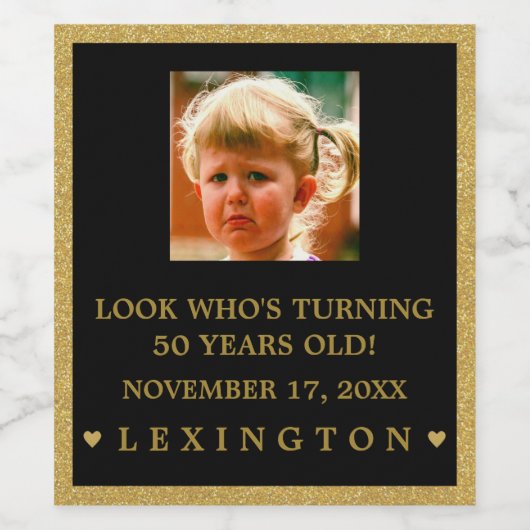 Meisjes Verjaardag Foto Goud Glitter Look Sparklin Wijn Etiket (Enkel label)