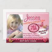 Meisjes Verjaardag Fotouitnodiging - Elke leeftijd Kaart (Voorkant / Achterkant)