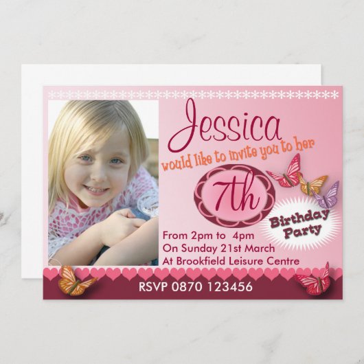 Meisjes Verjaardag Fotouitnodiging - Elke leeftijd Kaart (Voorkant / Achterkant)