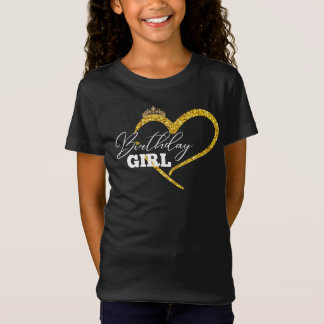 Meisjes Verjaardag Gouden Glitter Hart Kroon Ontwe T-shirt