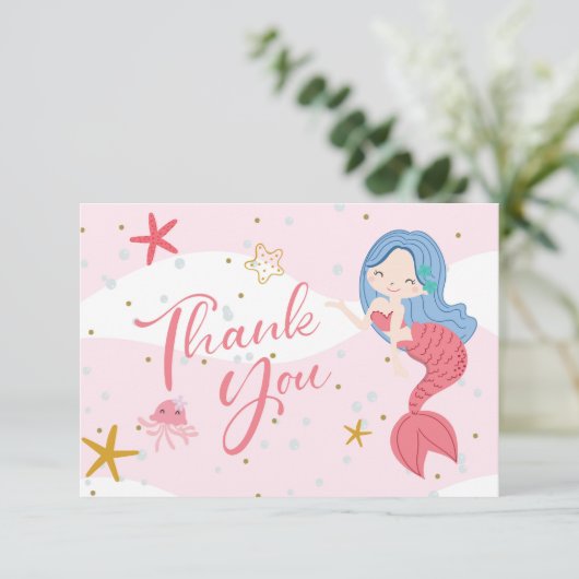 Meisjes verjaardag - Mermaid Shells - Hartelijk da Bedankkaart (Staand voorkant)